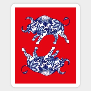 Paisley Oxen (Blue and Red Palette) Sticker